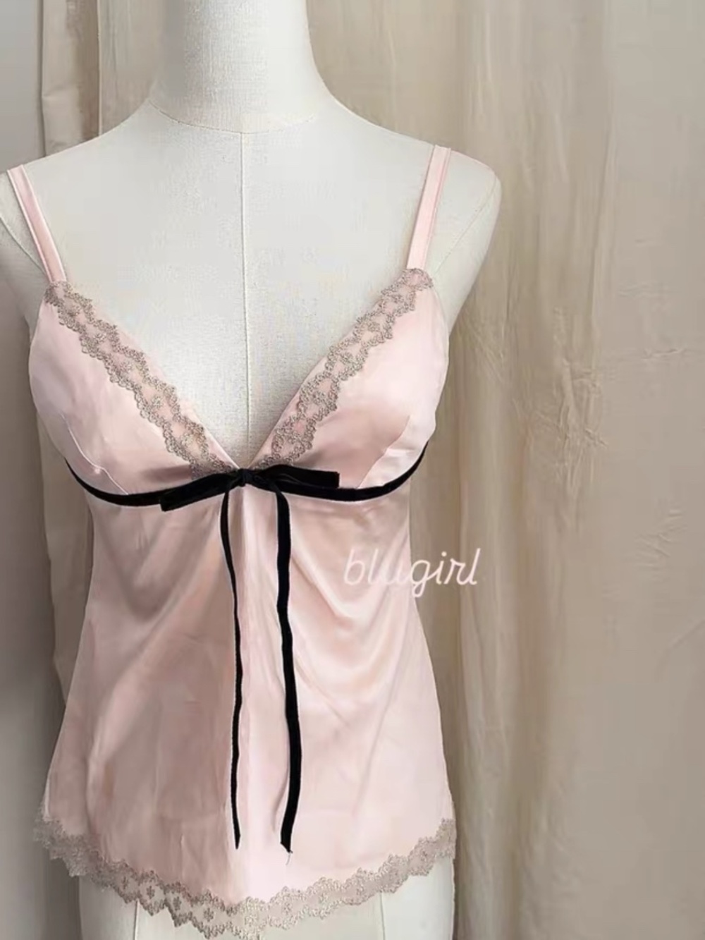 blugirl blumarine light pink camisole with gold trim and bow